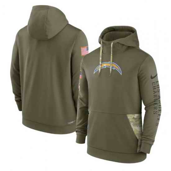 Men Los Angeles Chargers 2022 Olive Salute To Service Therma Performance Pullover Hoodie